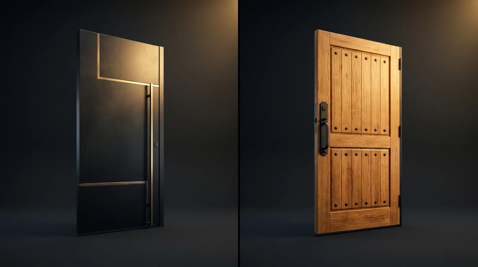 Side-by-side comparison of a custom steel gate panel and a wood gate panel