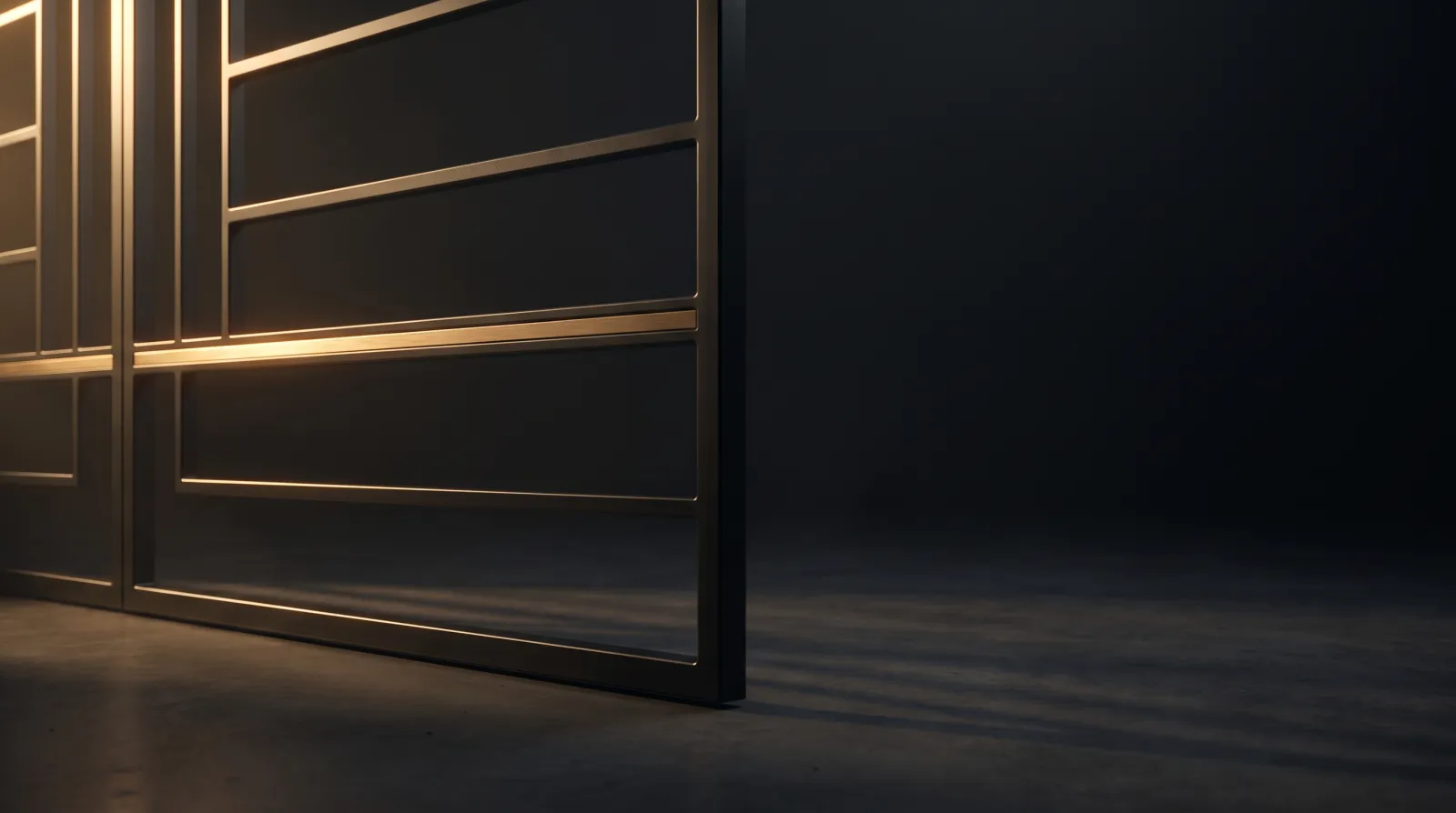Custom blackened-steel gate with brushed brass inlay, an example of Cesar & Cesar's custom metalwork