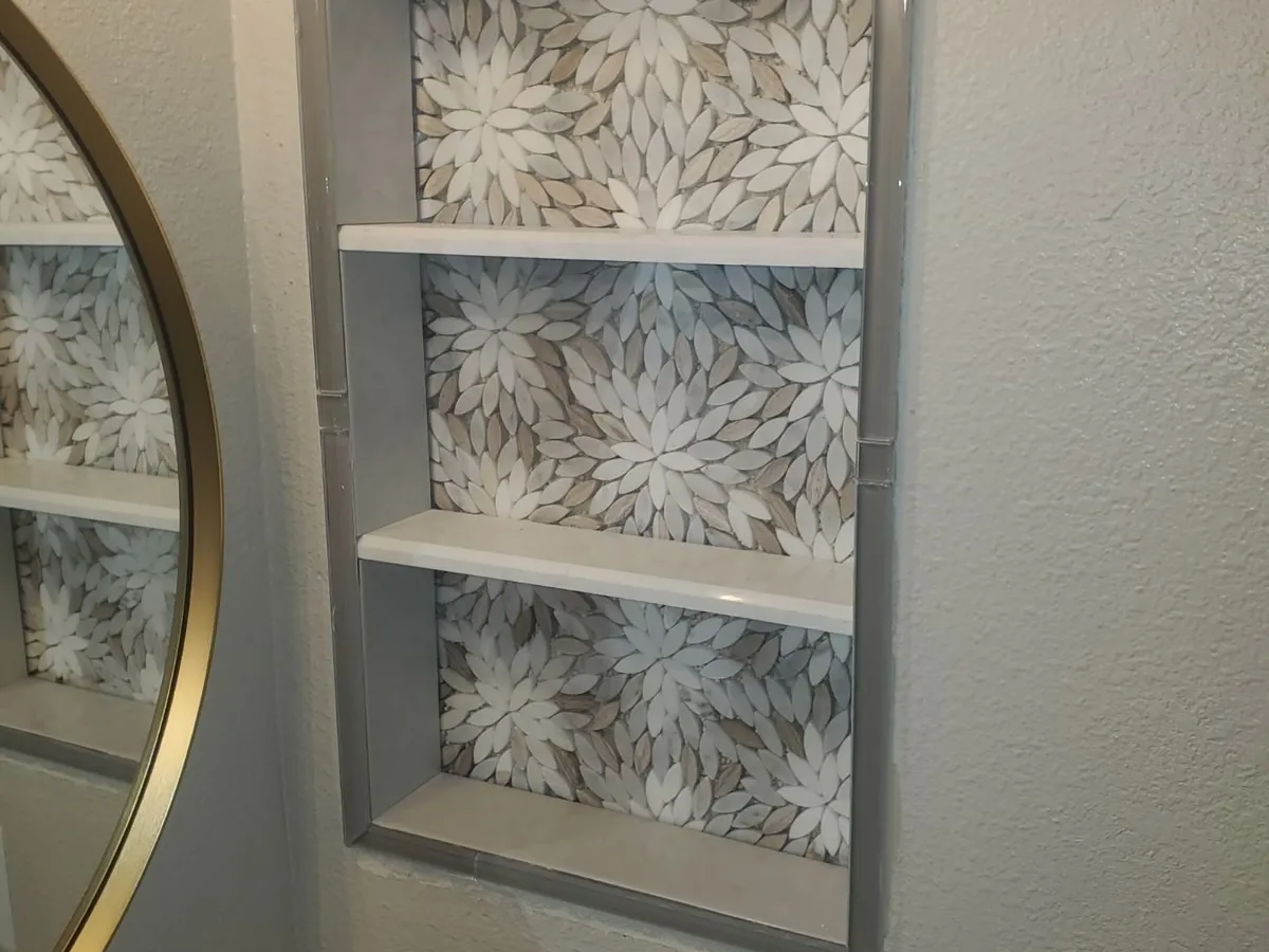 Custom tile niche and shelving